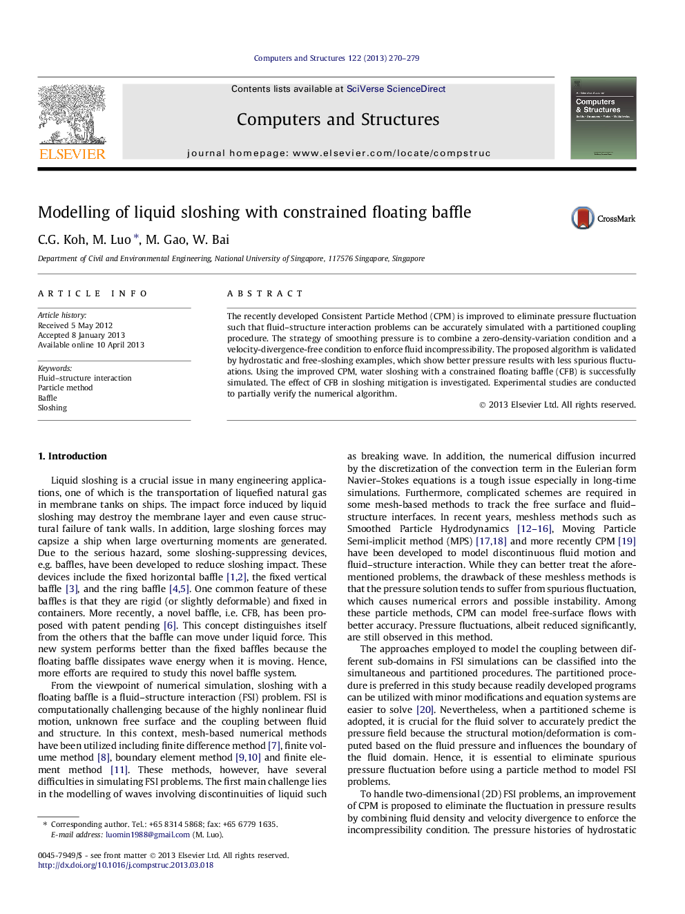 Modelling of liquid sloshing with constrained floating baffle