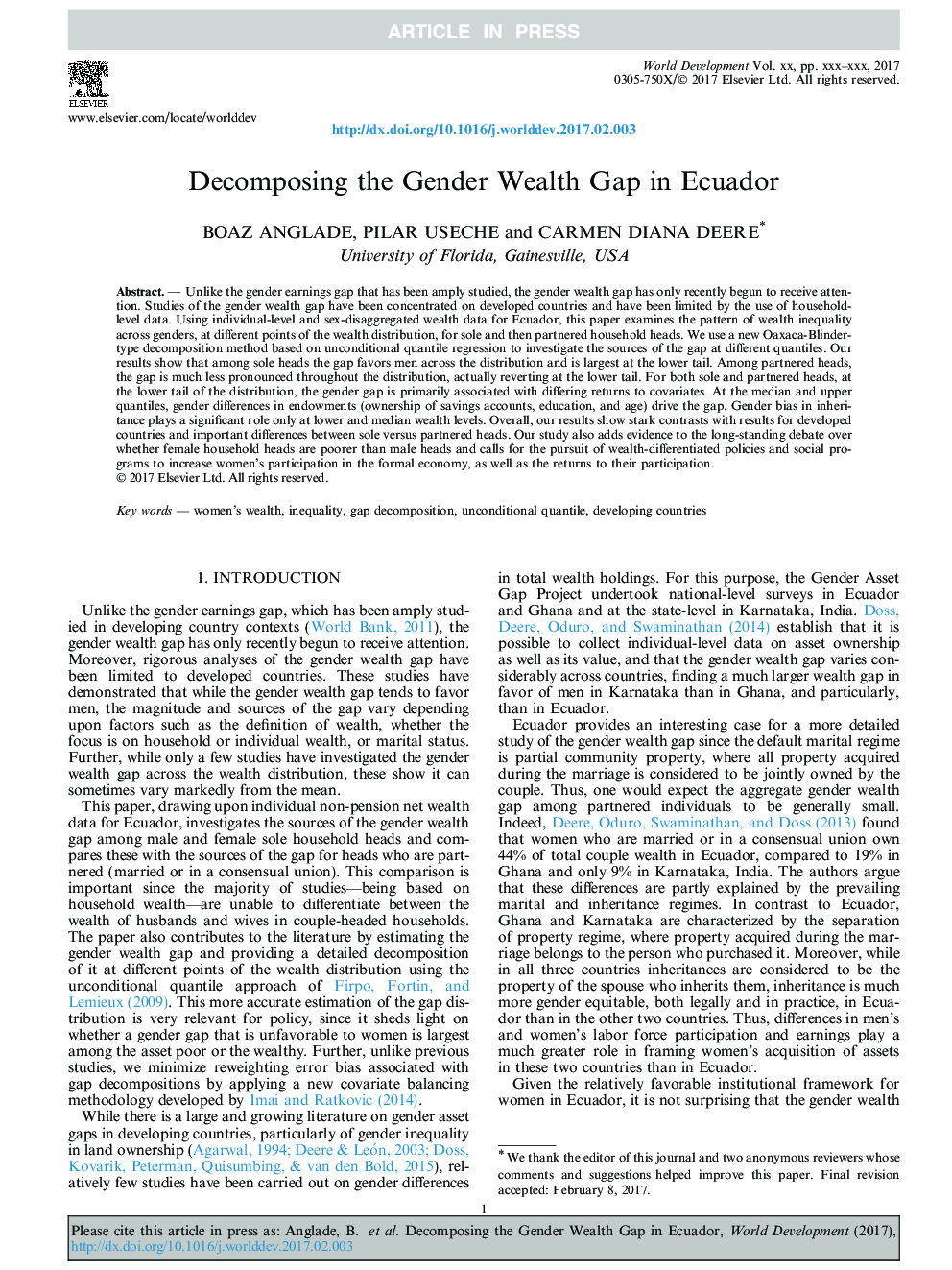 Decomposing the Gender Wealth Gap in Ecuador