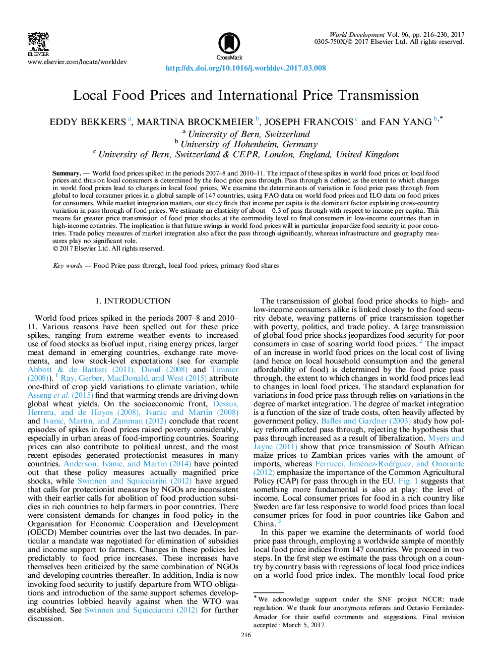 Local Food Prices and International Price Transmission