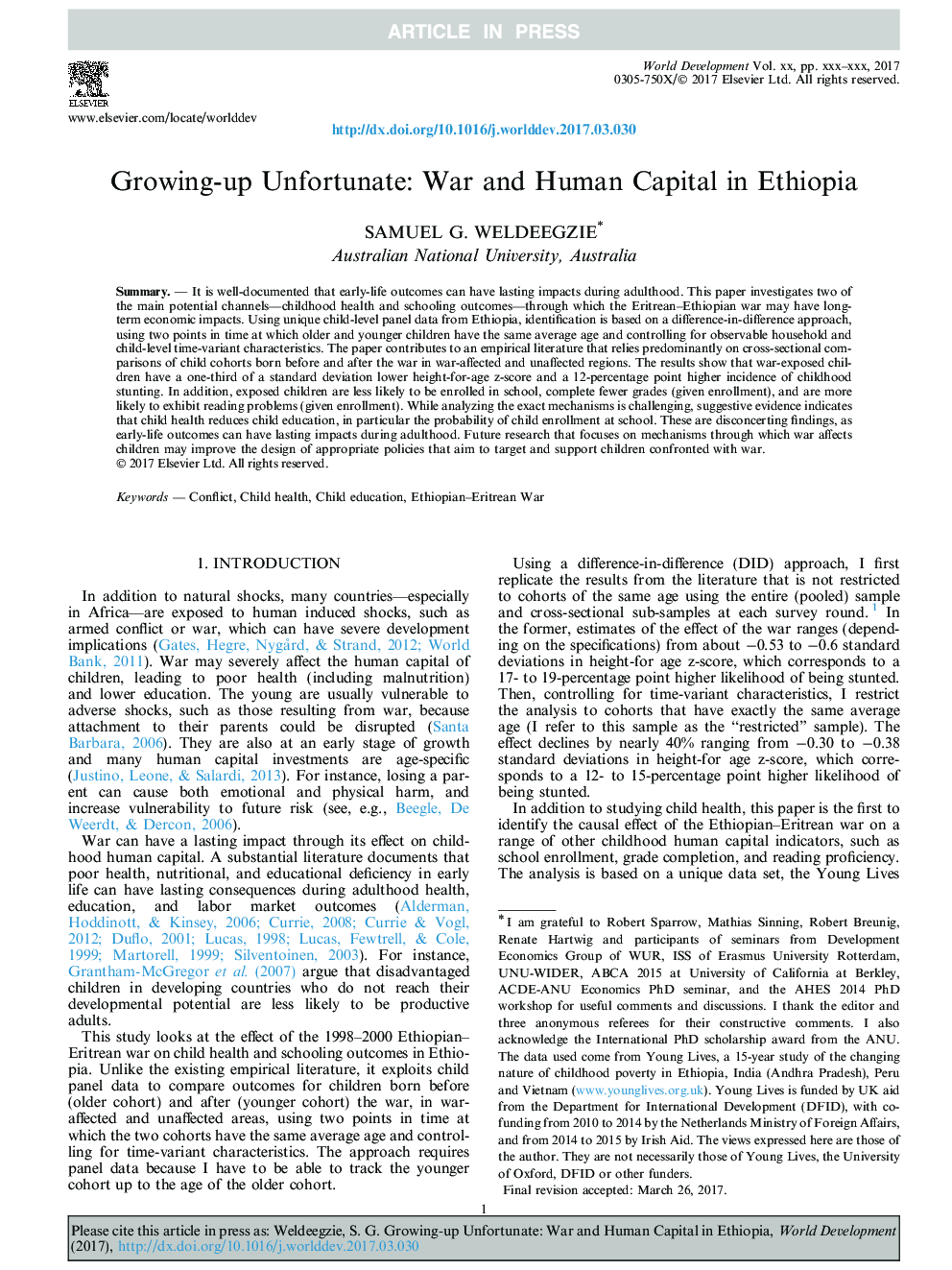 رشد و شکوفایی: جنگ و سرمایه انسانی در اتیوپی 