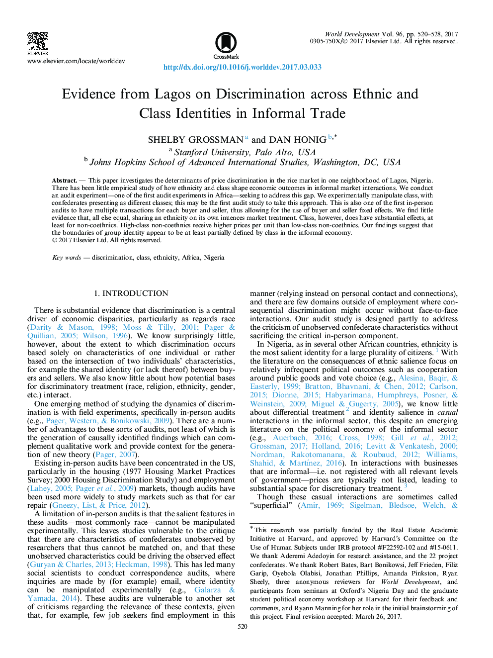 شواهد از لاگوس درباره تبعیض در میان هویت های قومی و کلاسیک در تجارت غیر رسمی 