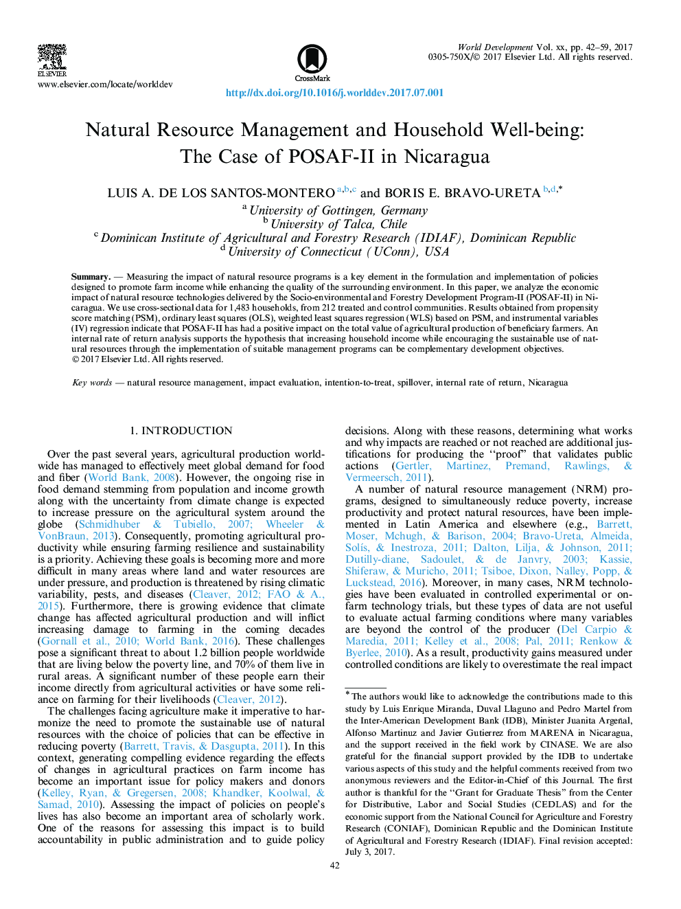 Natural Resource Management and Household Well-being: The Case of POSAF-II in Nicaragua