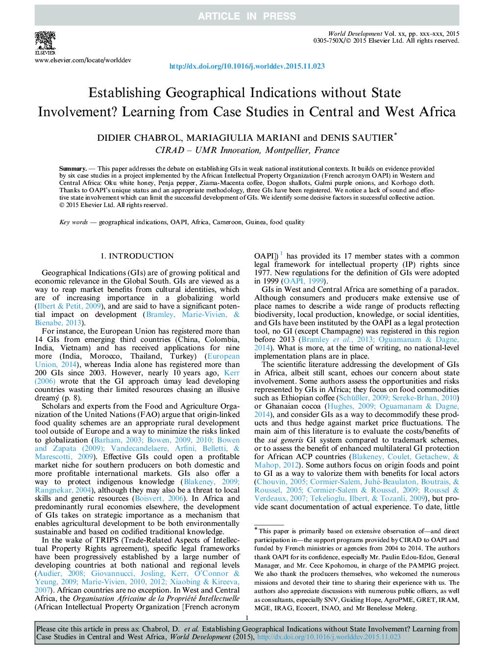 ایجاد علائم جغرافیایی بدون دخالت دولت؟ یادگیری از مطالعات موردی در مرکز و غرب آفریقا 
