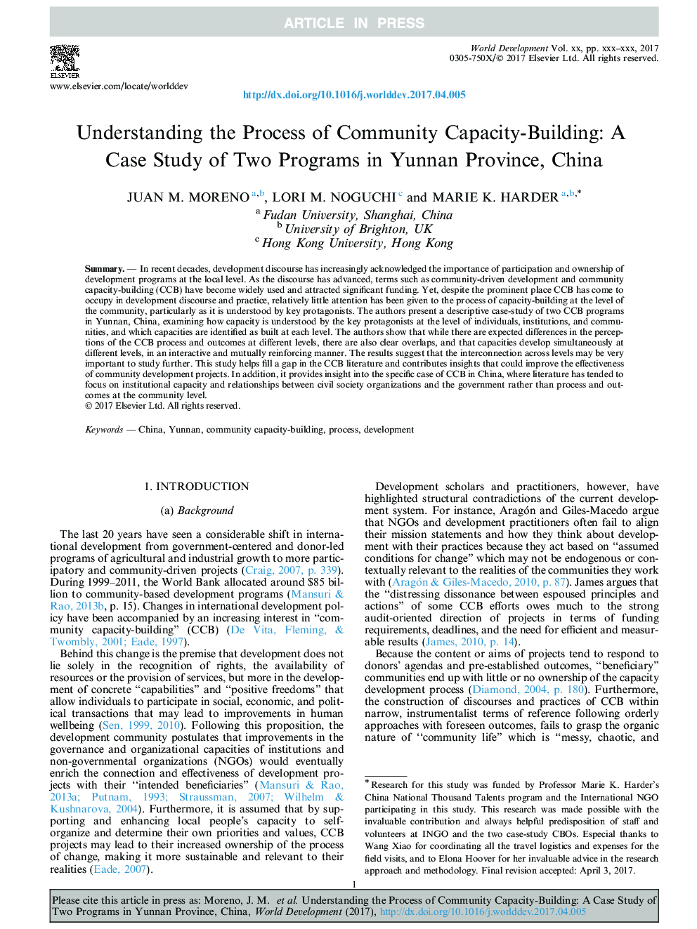 Understanding the Process of Community Capacity-Building: A Case Study of Two Programs in Yunnan Province, China