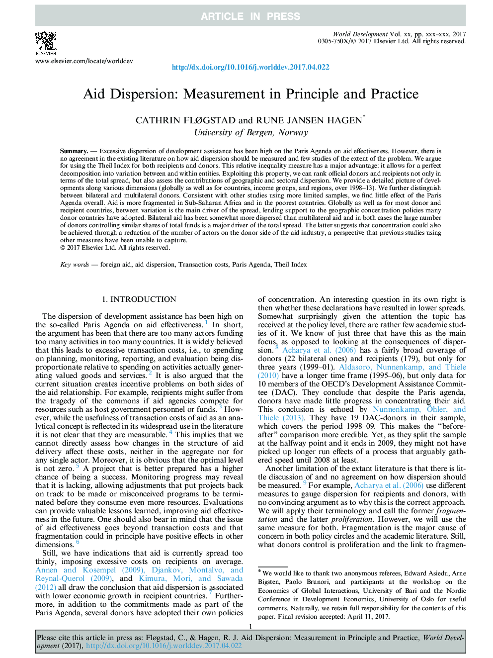Aid Dispersion: Measurement in Principle and Practice
