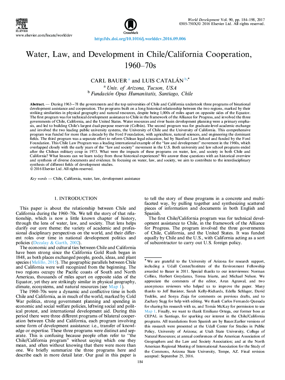 Water, Law, and Development in Chile/California Cooperation, 1960-70s