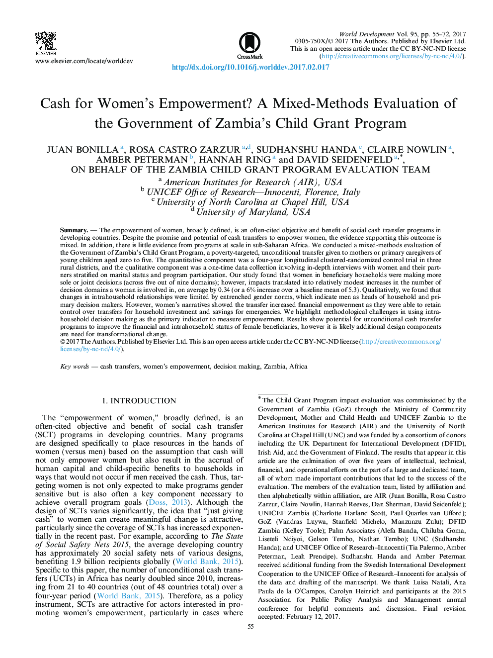 Cash for Women's Empowerment? A Mixed-Methods Evaluation of the Government of Zambia's Child Grant Program