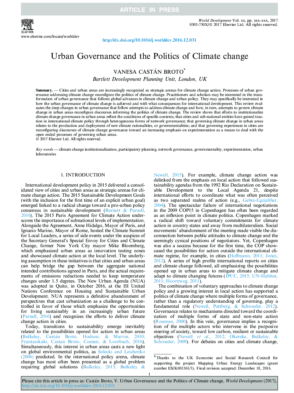 حکومتداری شهری و سیاست تغییرات اقلیمی 