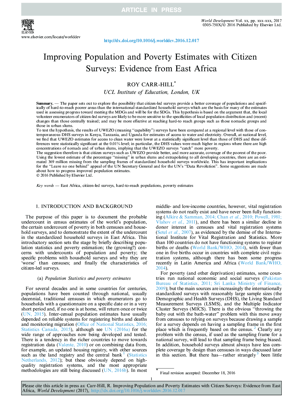 بهبود جمعیت و برآورد فقر با مطالعات شهروندان: شواهد از شرق آفریقا 