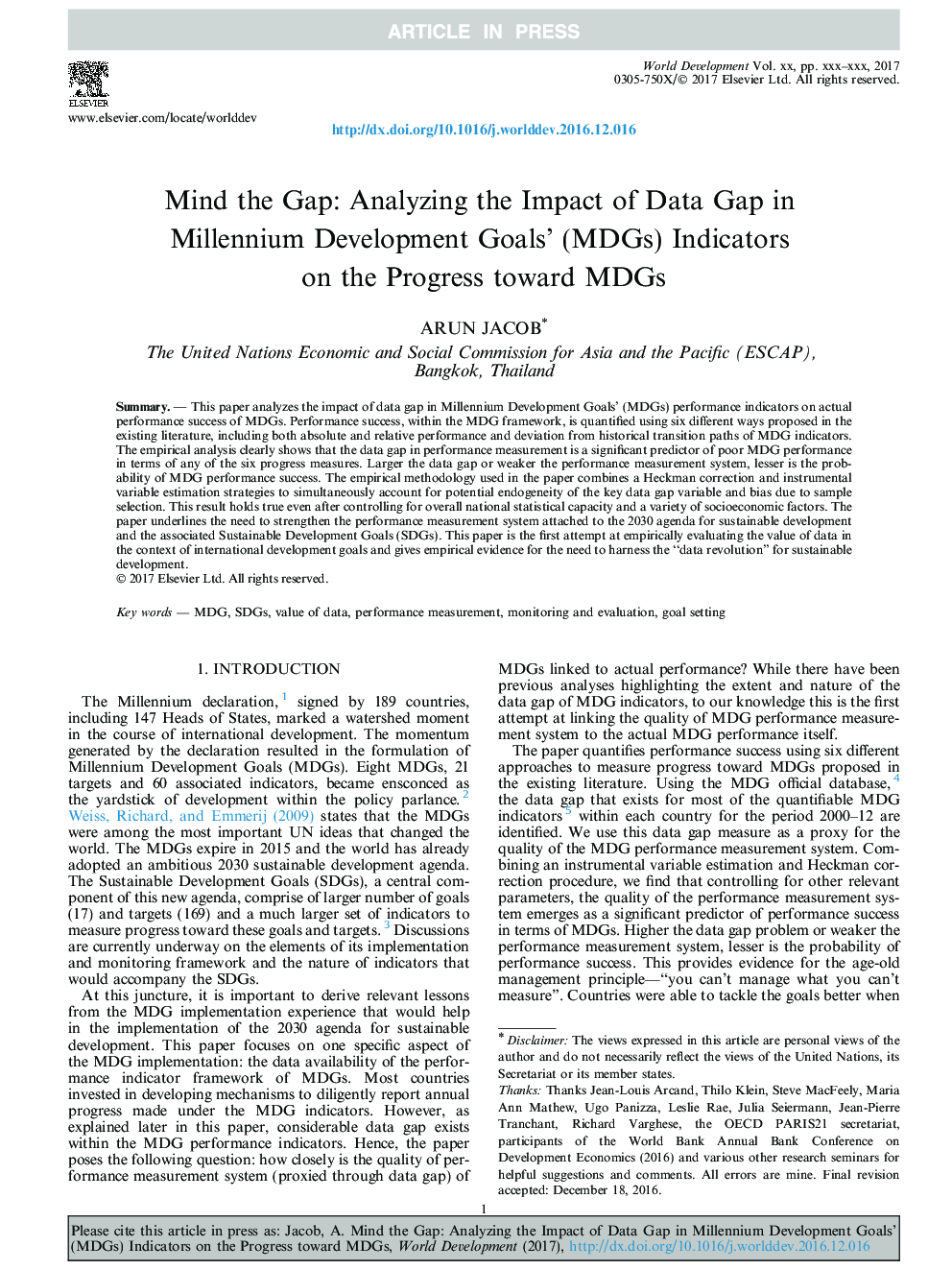 Mind the Gap: Analyzing the Impact of Data Gap in Millennium Development Goals' (MDGs) Indicators on the Progress toward MDGs