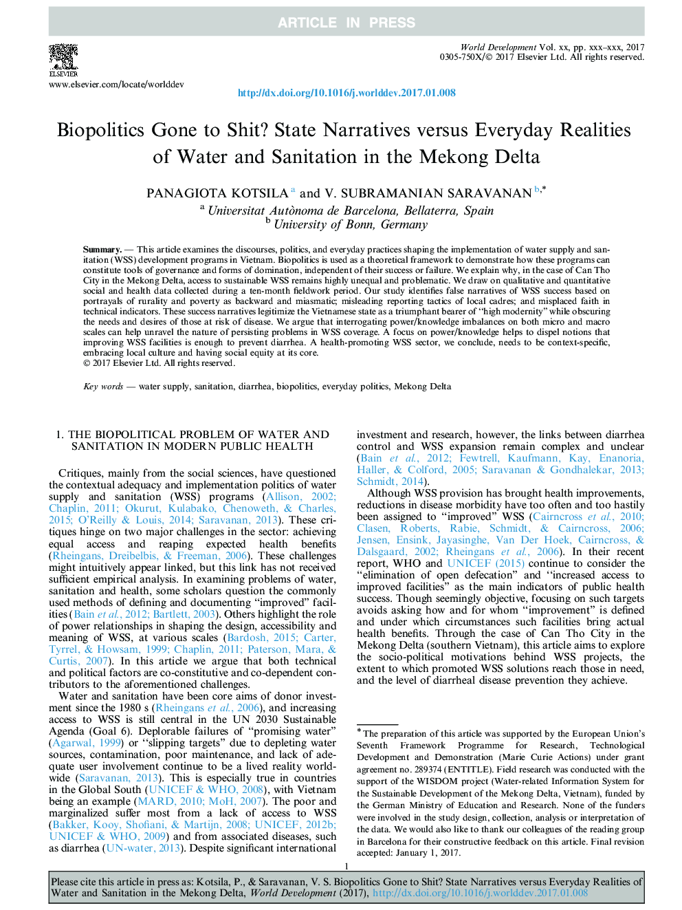 Biopolitics Gone to Shit? State Narratives versus Everyday Realities of Water and Sanitation in the Mekong Delta