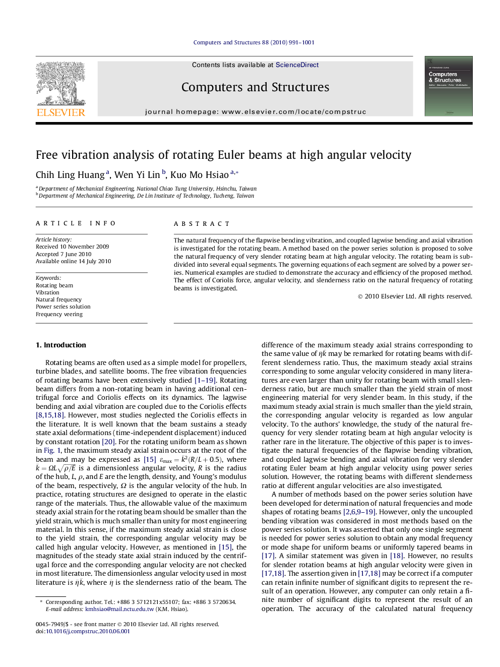 Free vibration analysis of rotating Euler beams at high angular velocity