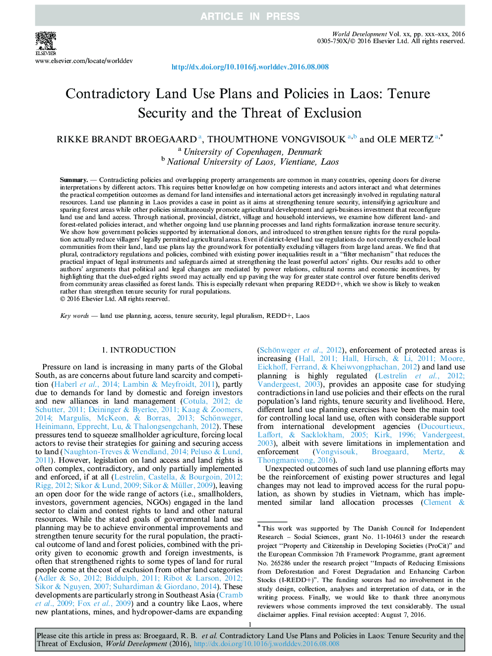 برنامه های همکاری و برنامه های کاربردی زمین در لائوس: امنیت حراست و خطر محرومیت 
