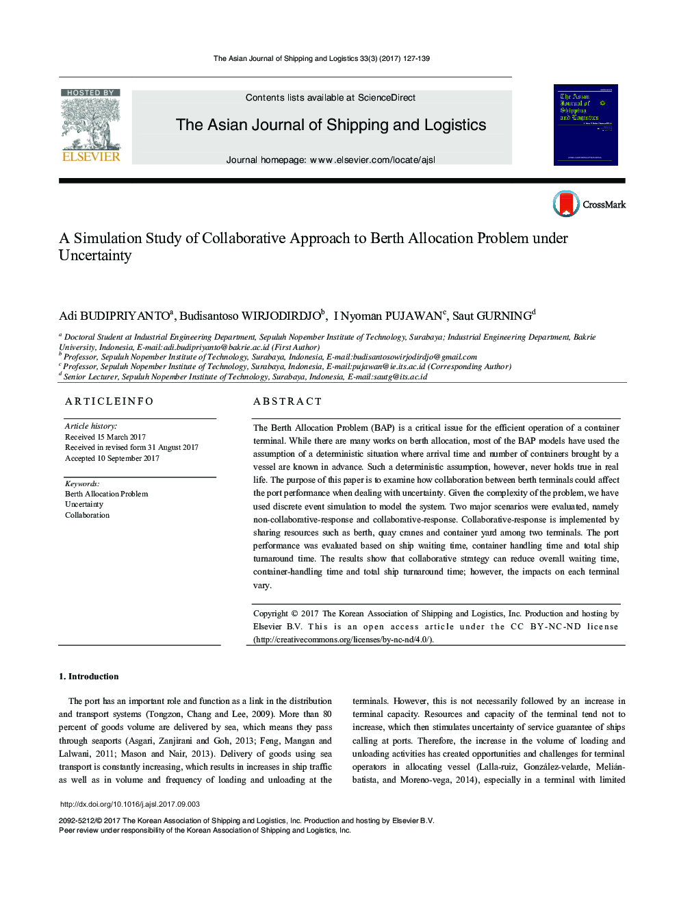 A Simulation Study of Collaborative Approach to Berth Allocation Problem under Uncertainty