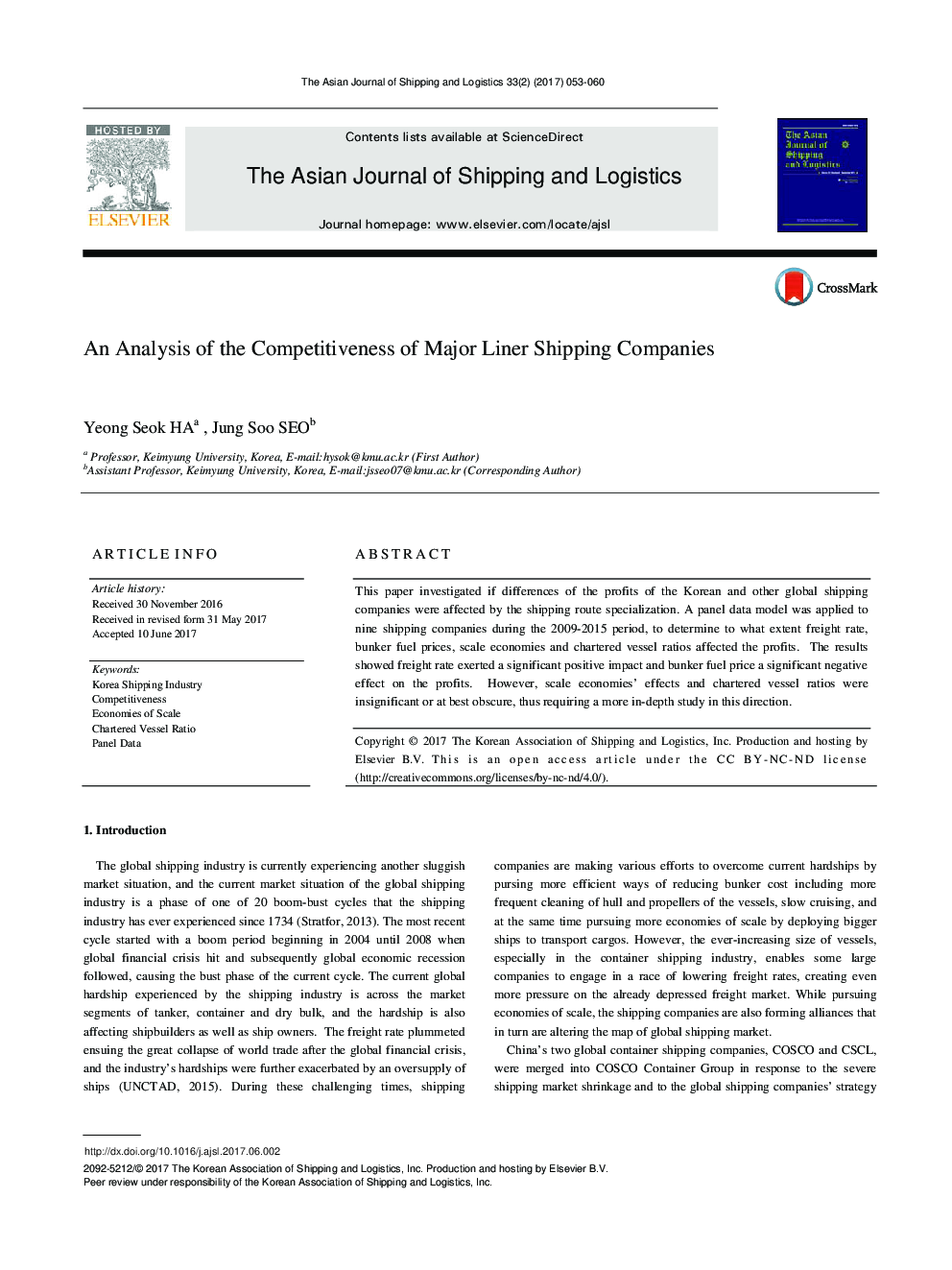 An Analysis of the Competitiveness of Major Liner Shipping Companies