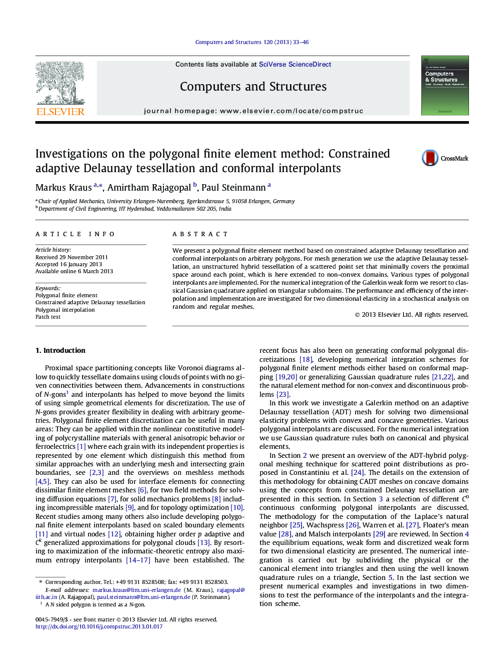 Investigations on the polygonal finite element method: Constrained adaptive Delaunay tessellation and conformal interpolants