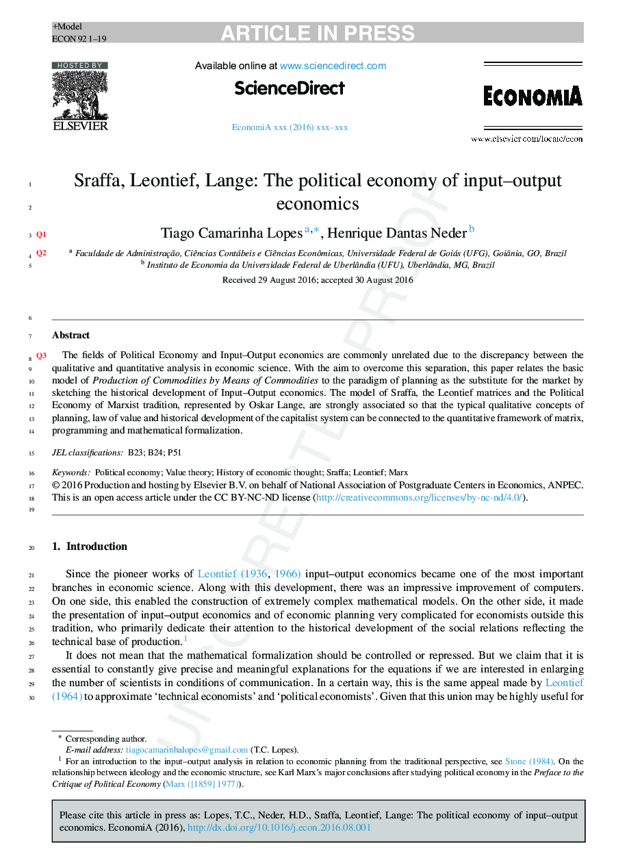 Sraffa, Leontief, Lange: The political economy of input-output economics