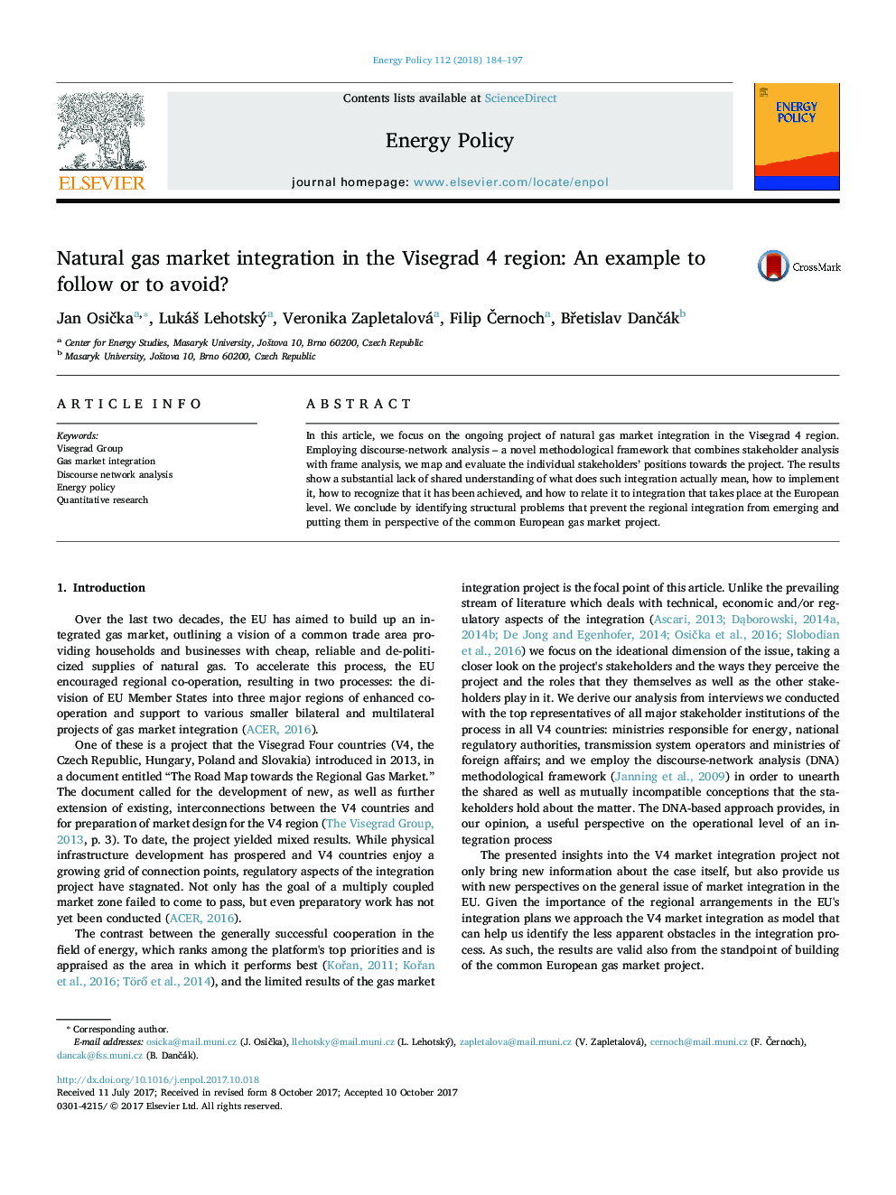 Natural gas market integration in the Visegrad 4 region: An example to follow or to avoid?