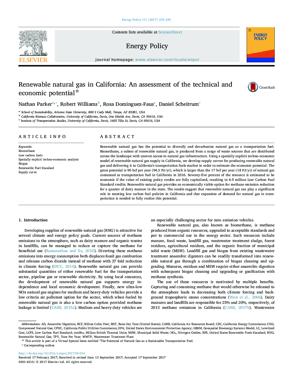 Renewable natural gas in California: An assessment of the technical and economic potential