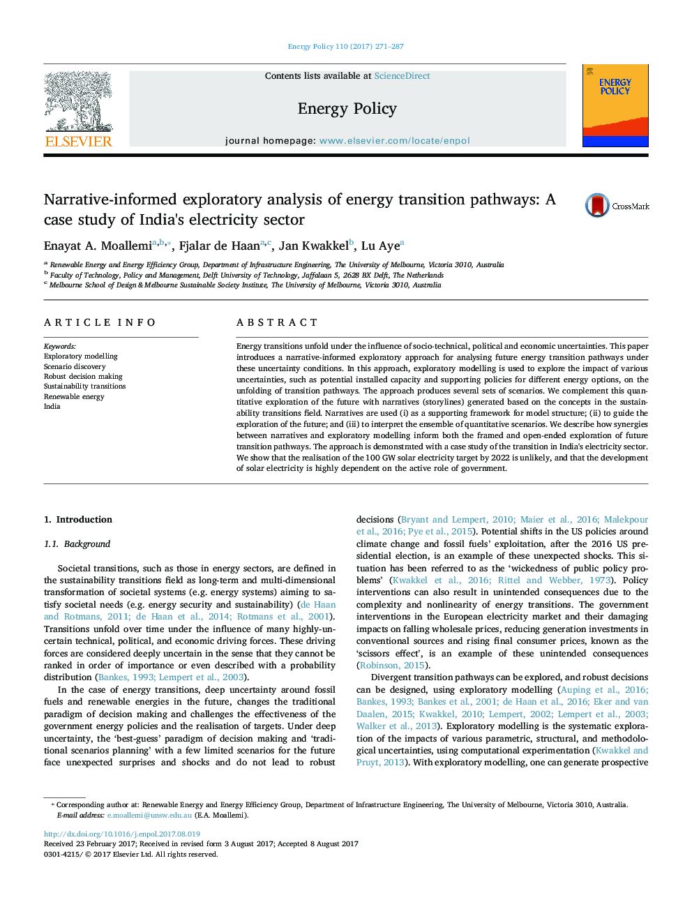 تجزیه و تحلیل اکتشافی روایت آگاهانه از مسیرهای انتقال انرژی: مطالعه موردی در بخش برق هند 