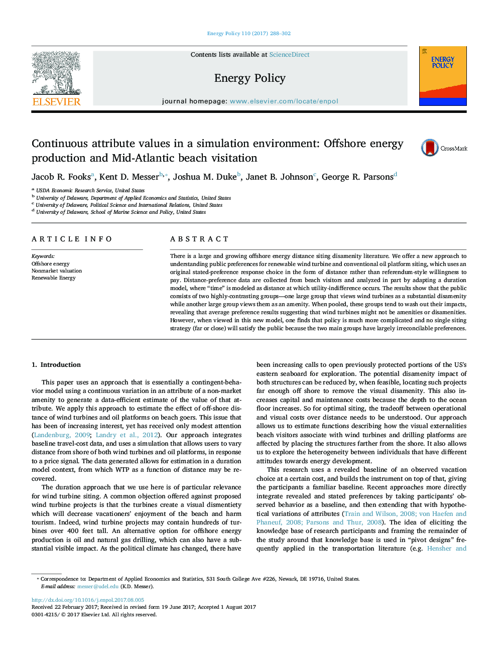 Continuous attribute values in a simulation environment: Offshore energy production and Mid-Atlantic beach visitation