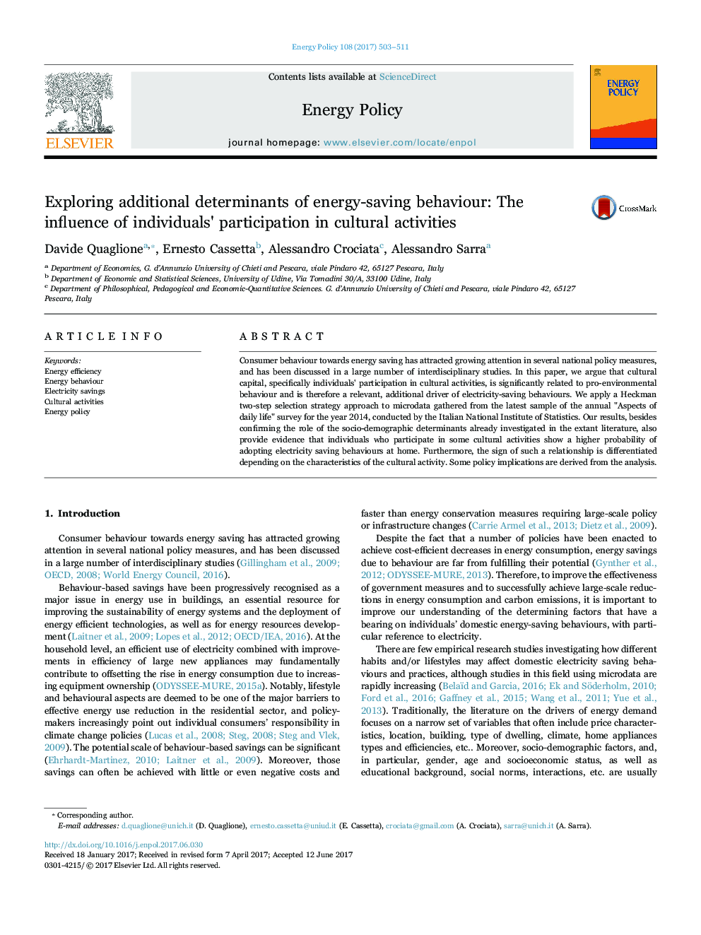 بررسی عوامل مؤثر بر رفتار صرفه جویی در انرژی: تأثیر مشارکت افراد در فعالیت های فرهنگی 