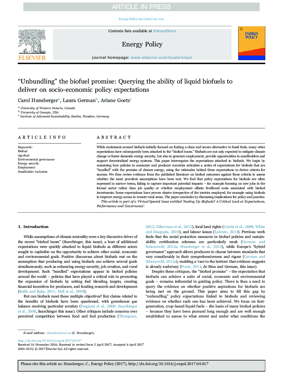 “Unbundling” the biofuel promise: Querying the ability of liquid biofuels to deliver on socio-economic policy expectations