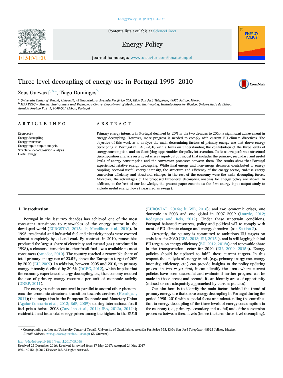 Three-level decoupling of energy use in Portugal 1995-2010