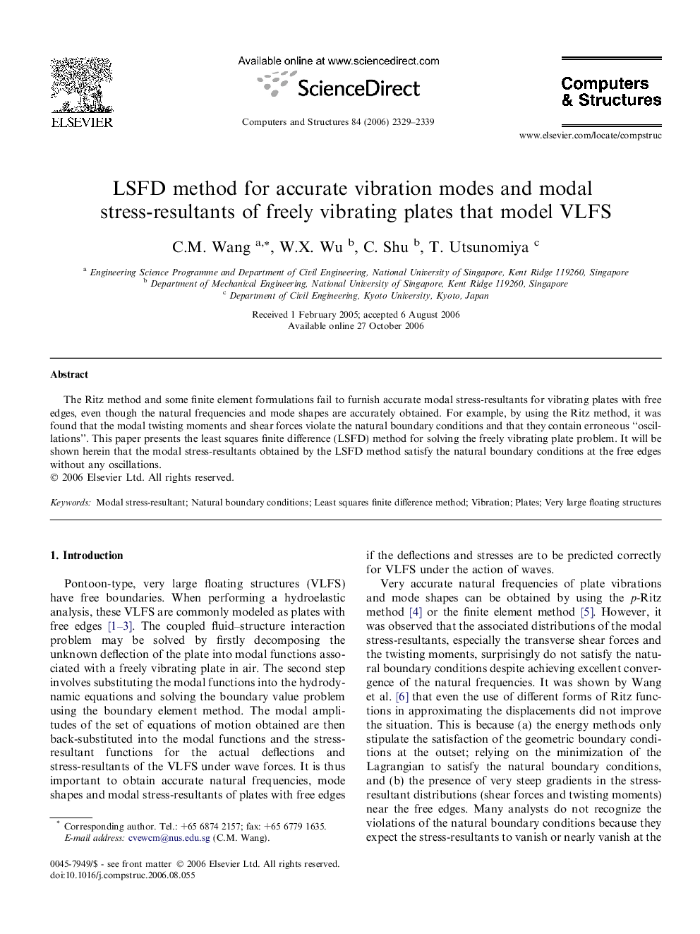 LSFD method for accurate vibration modes and modal stress-resultants of freely vibrating plates that model VLFS