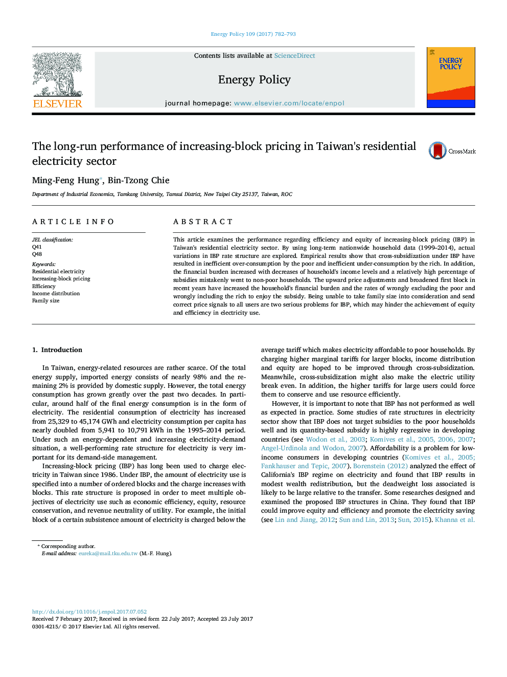 The long-run performance of increasing-block pricing in Taiwan's residential electricity sector