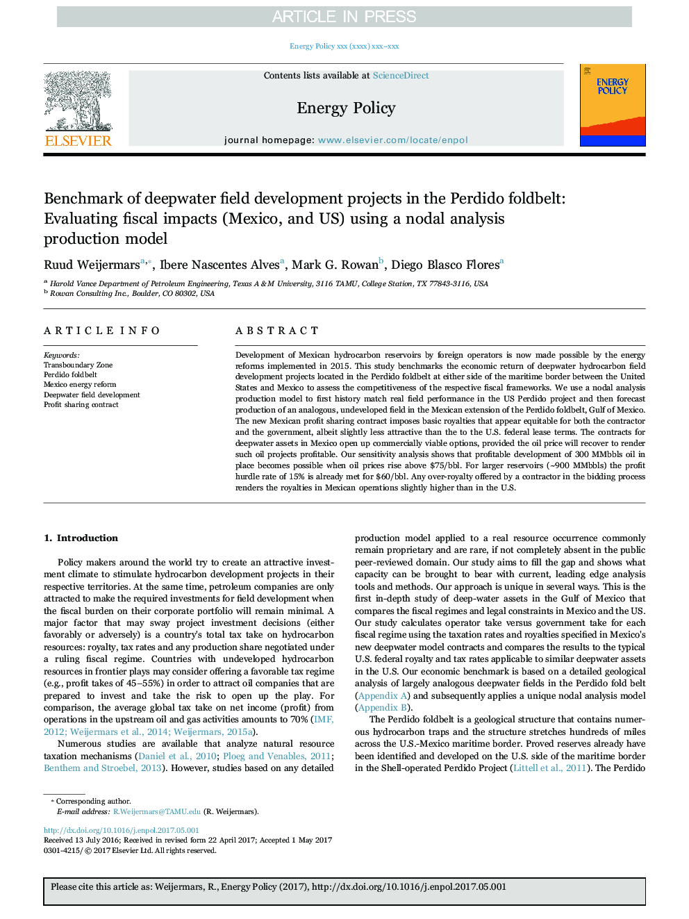 Benchmark of deepwater field development projects in the Perdido foldbelt: Evaluating fiscal impacts (Mexico, and US) using a nodal analysis production model