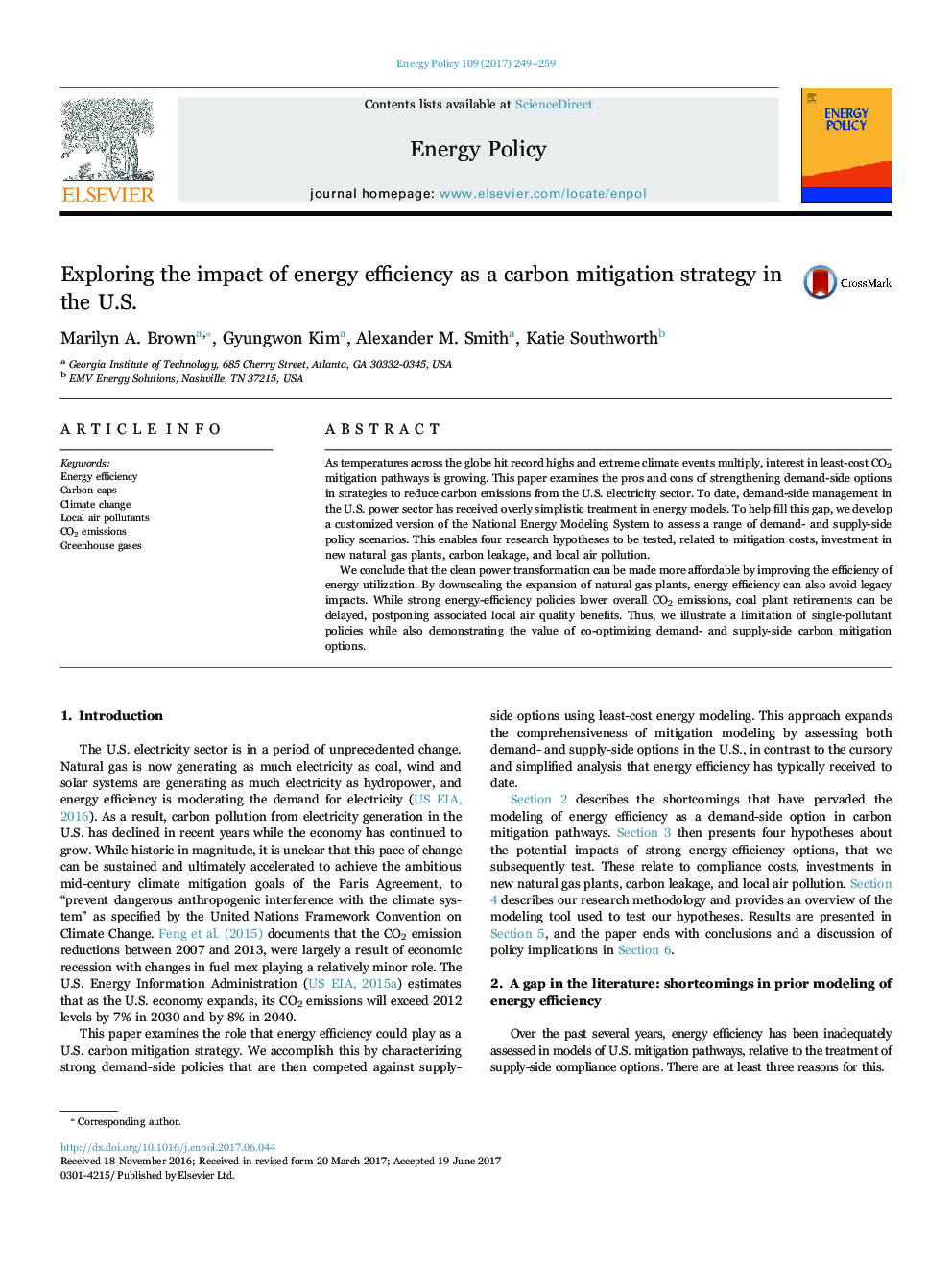 Exploring the impact of energy efficiency as a carbon mitigation strategy in the U.S.