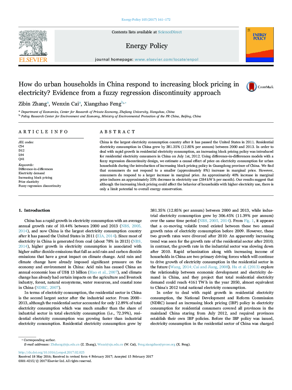 How do urban households in China respond to increasing block pricing in electricity? Evidence from a fuzzy regression discontinuity approach