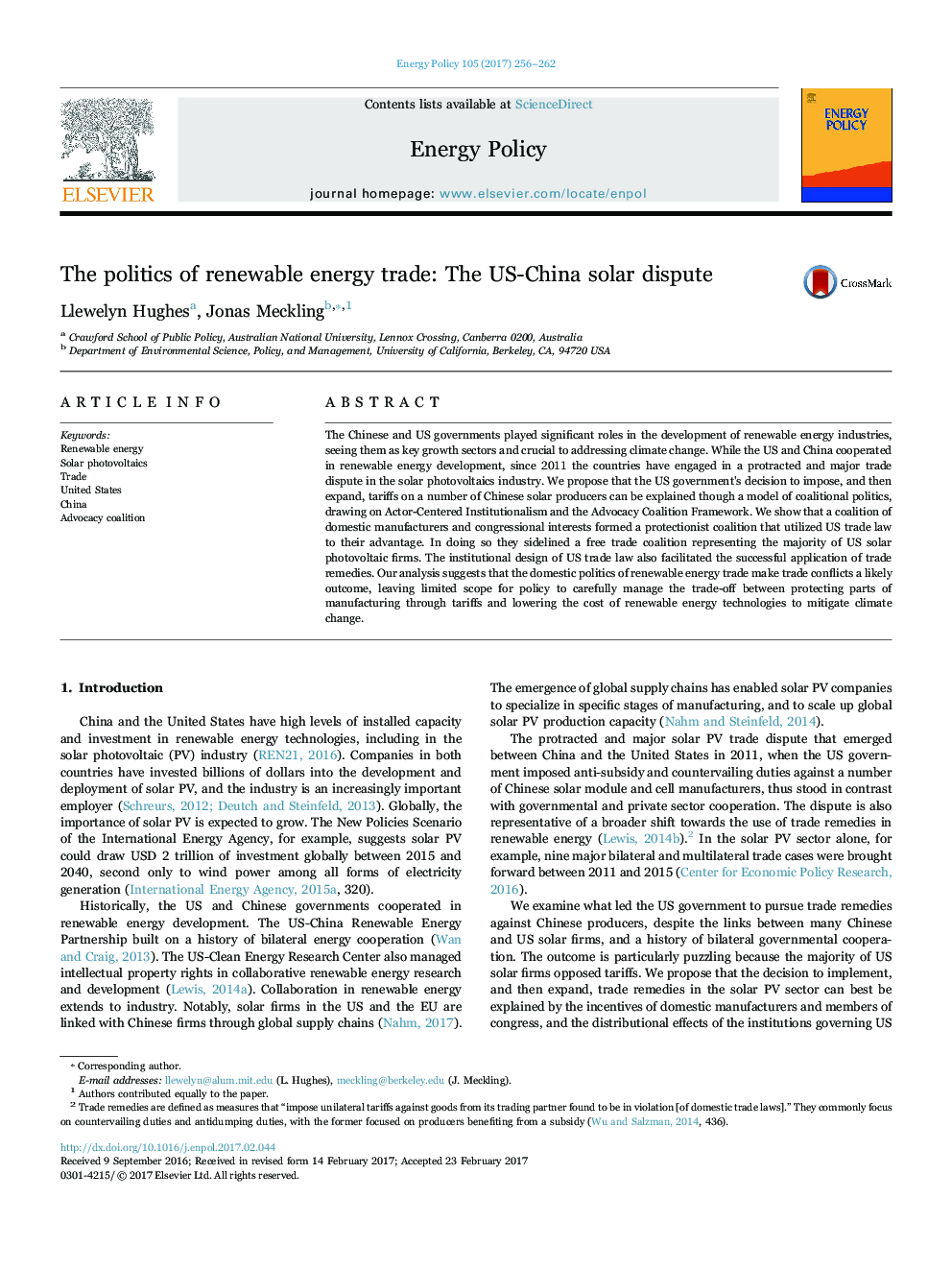 سیاست تجارت انرژی تجدید پذیر: اختلاف خورشید آمریکا و چین 