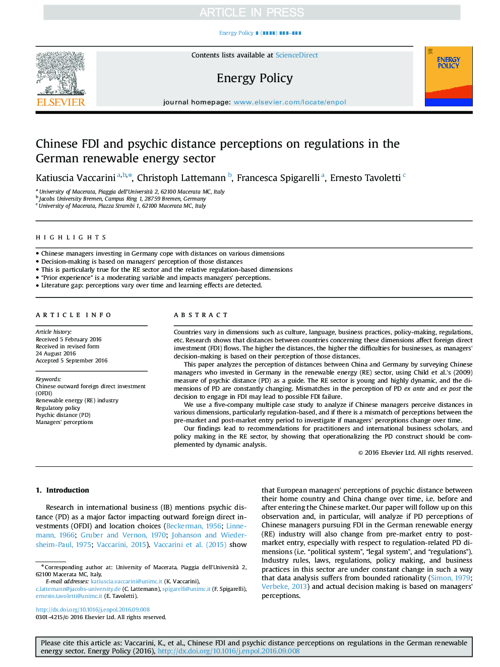 Chinese FDI and psychic distance perceptions on regulations in the German renewable energy sector