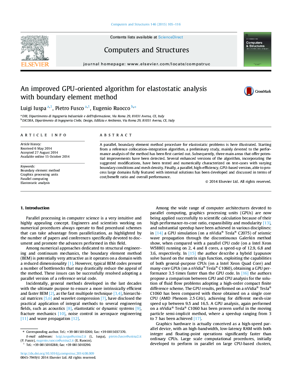 An improved GPU-oriented algorithm for elastostatic analysis with boundary element method