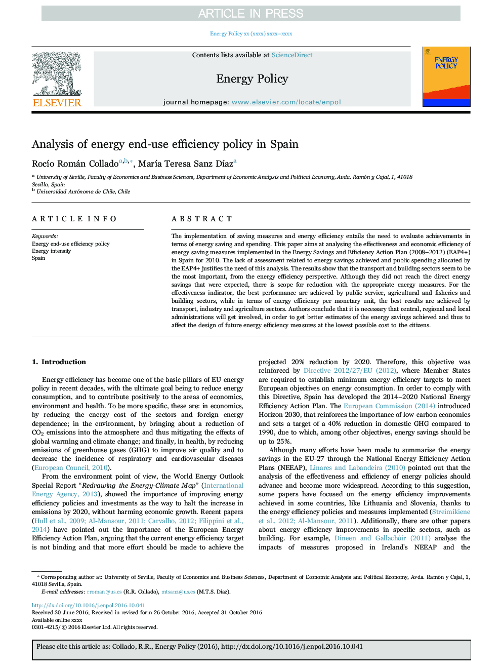 Analysis of energy end-use efficiency policy in Spain