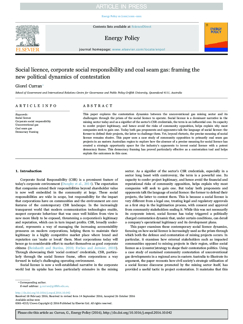 Social licence, corporate social responsibility and coal seam gas: framing the new political dynamics of contestation
