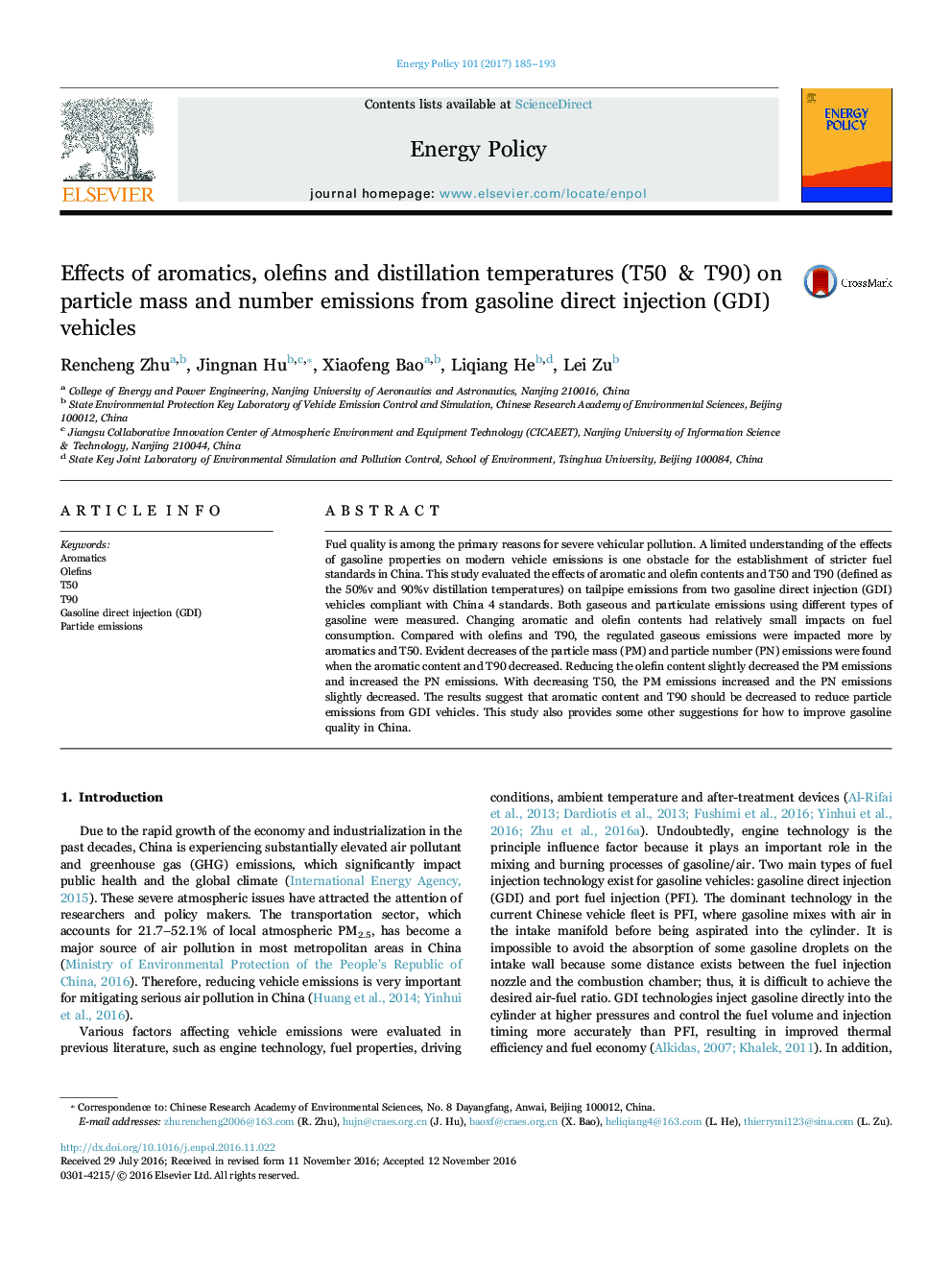 Effects of aromatics, olefins and distillation temperatures (T50 & T90) on particle mass and number emissions from gasoline direct injection (GDI) vehicles