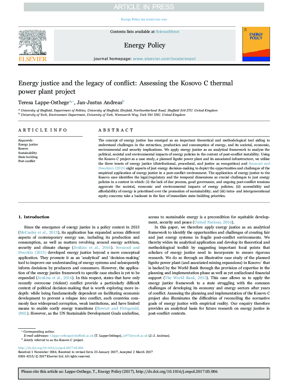 Energy justice and the legacy of conflict: Assessing the Kosovo C thermal power plant project