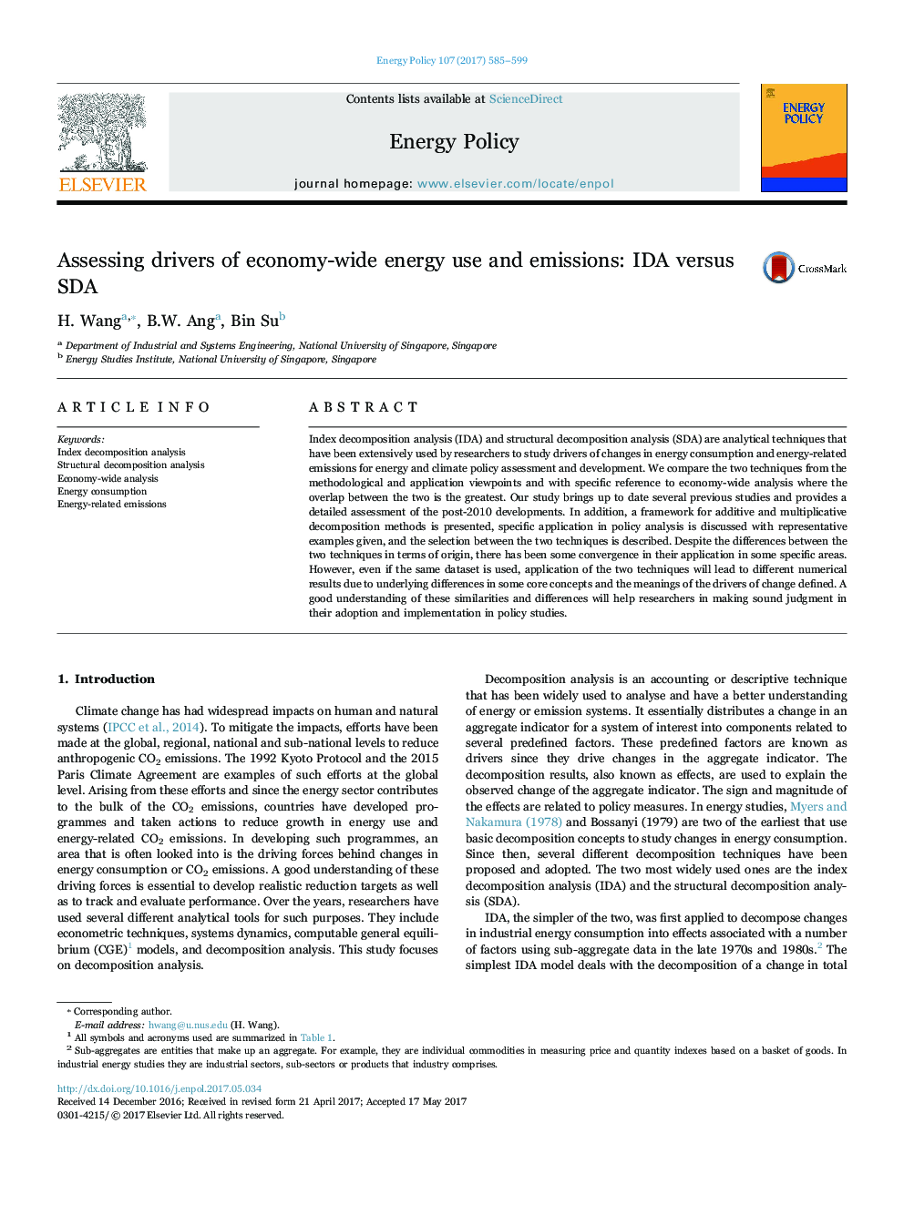 Assessing drivers of economy-wide energy use and emissions: IDA versus SDA