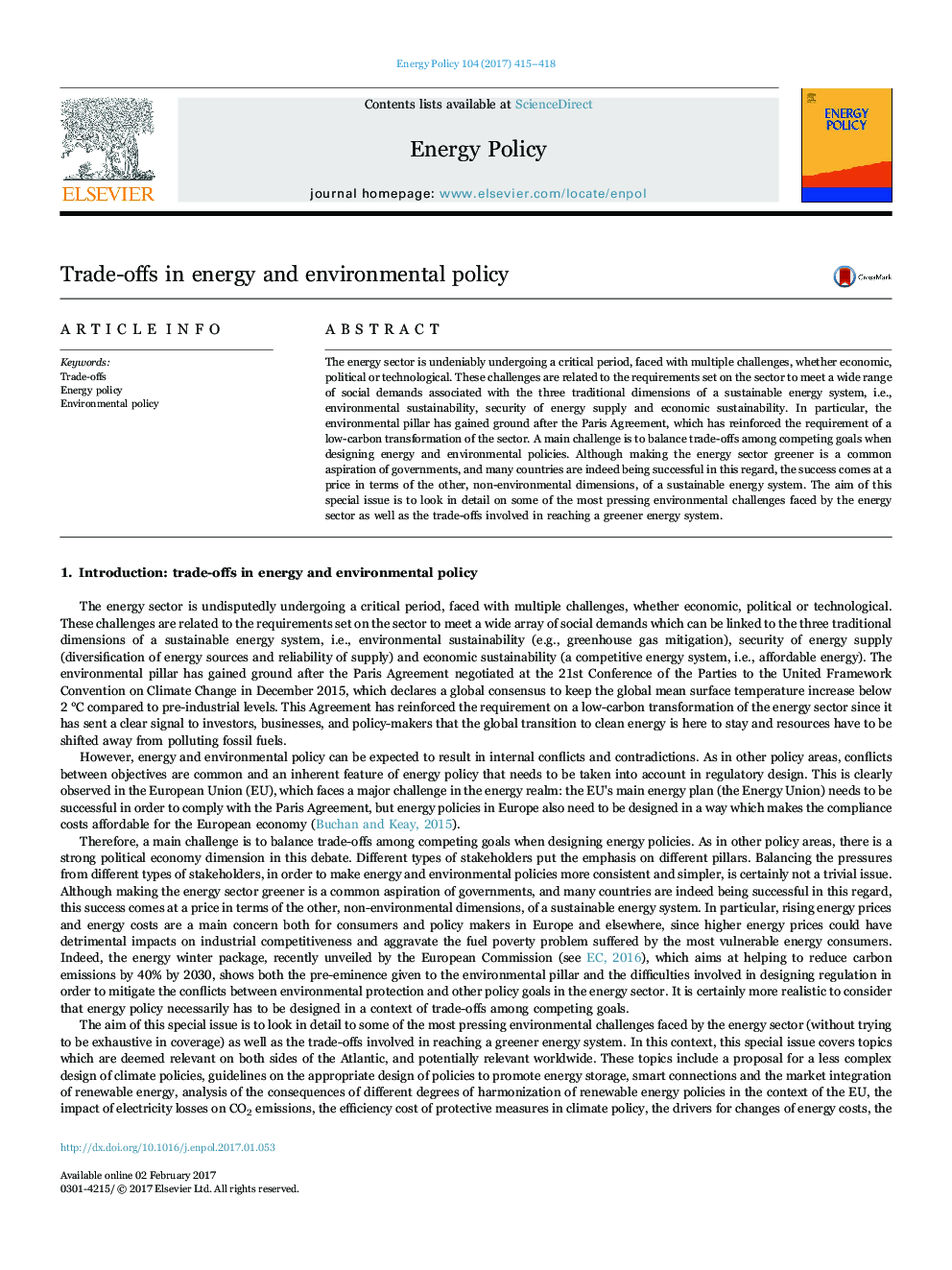 Trade-offs in energy and environmental policy