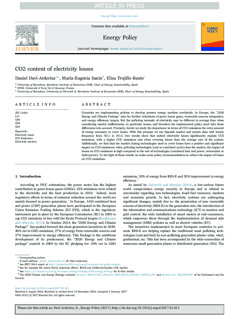 CO2 content of electricity losses