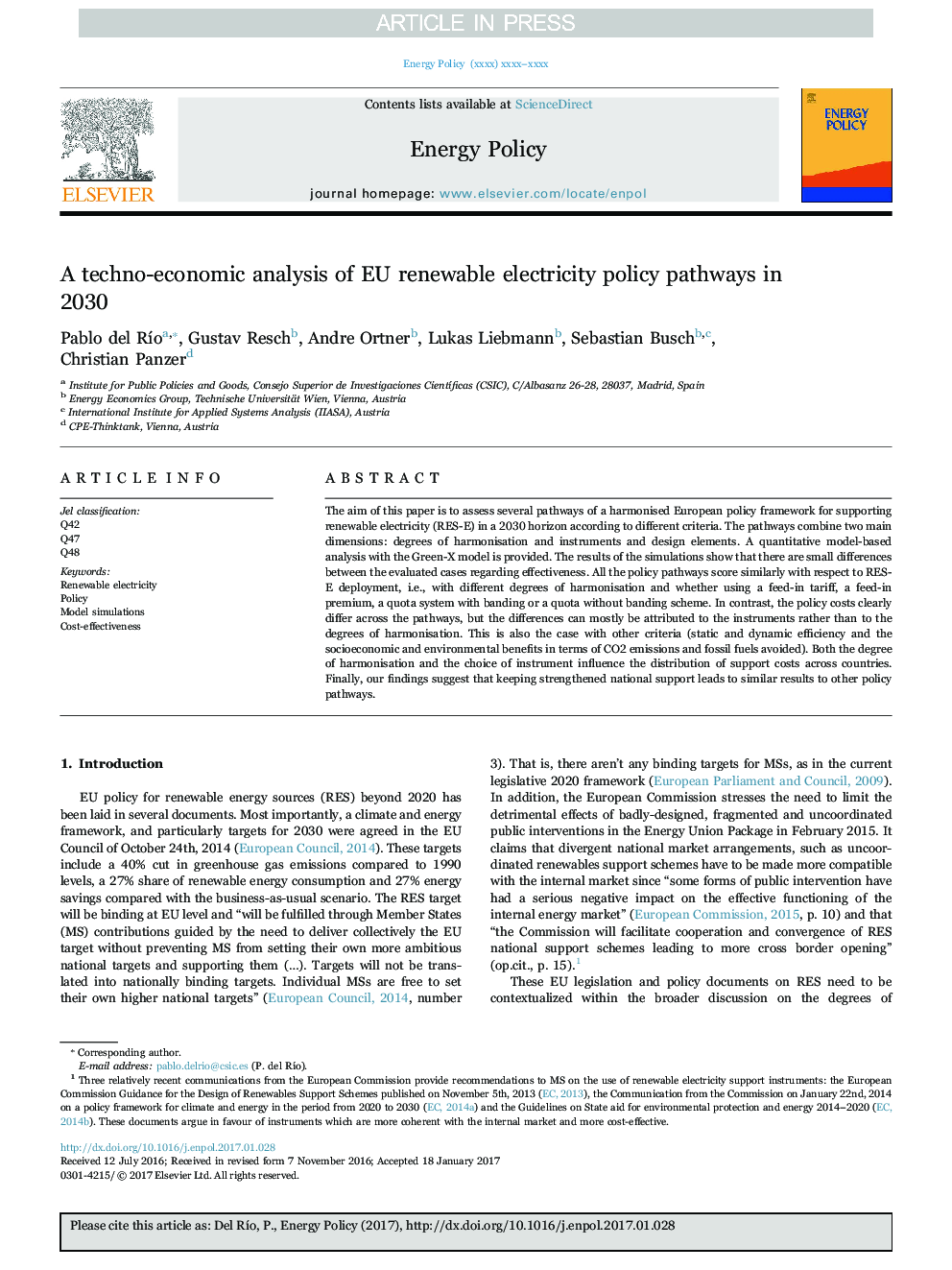 A techno-economic analysis of EU renewable electricity policy pathways in 2030