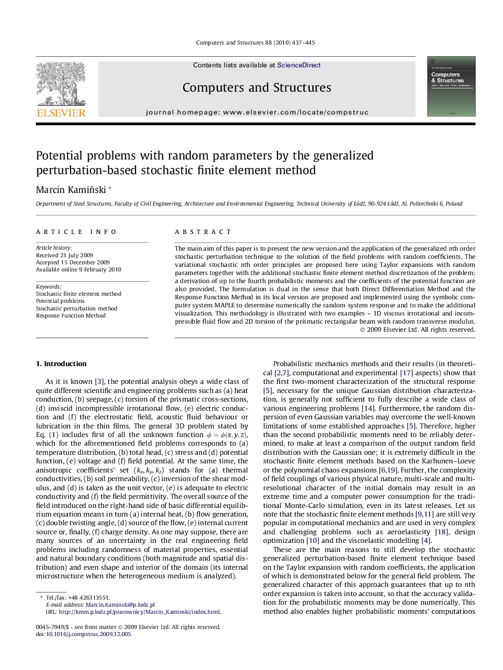 Potential problems with random parameters by the generalized perturbation-based stochastic finite element method