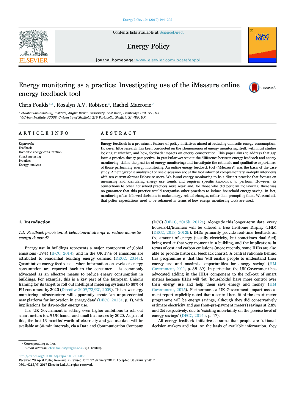 Energy monitoring as a practice: Investigating use of the iMeasure online energy feedback tool
