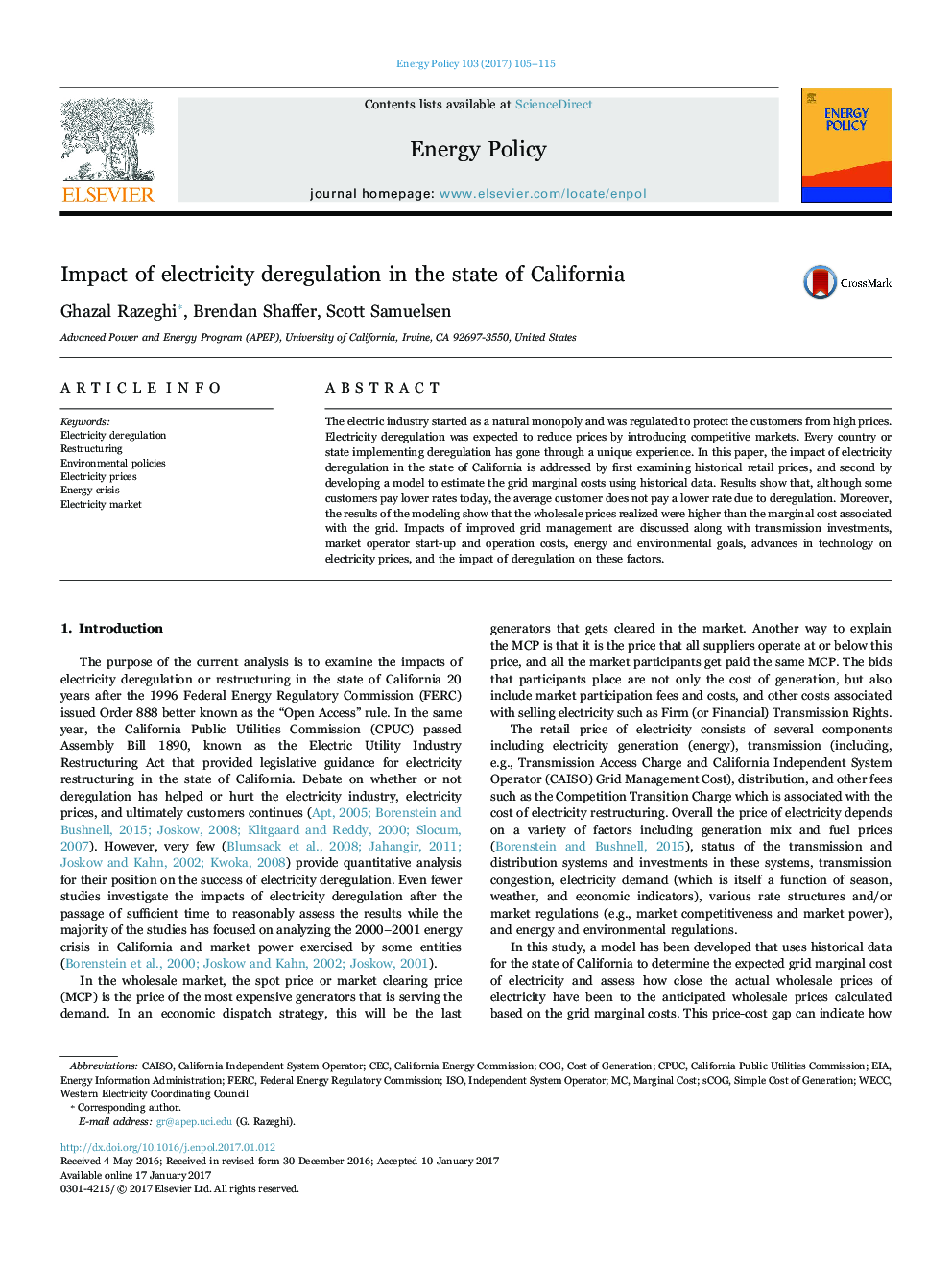 Impact of electricity deregulation in the state of California