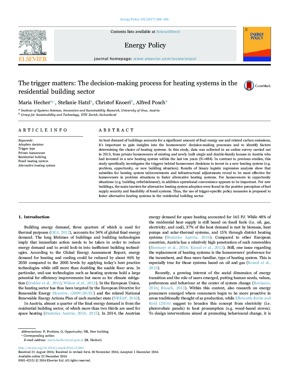 The trigger matters: The decision-making process for heating systems in the residential building sector