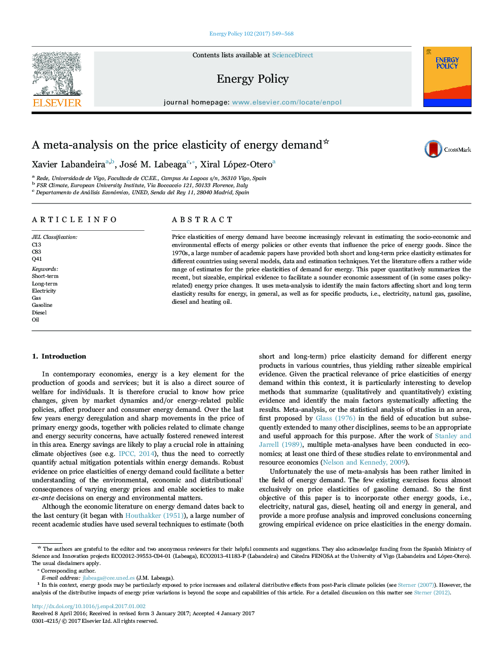 A meta-analysis on the price elasticity of energy demand