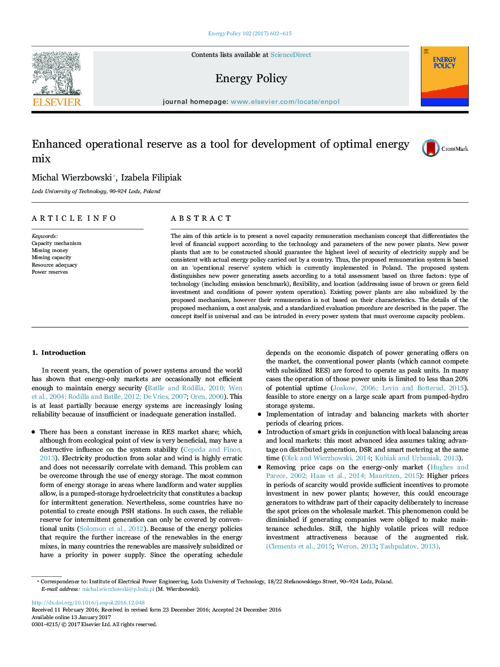 Enhanced operational reserve as a tool for development of optimal energy mix